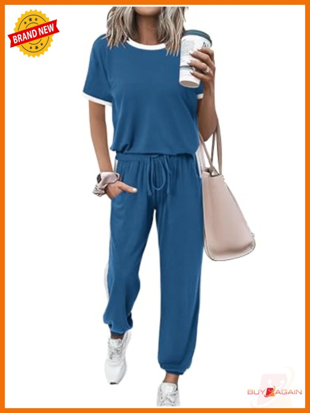 Women's 2 Piece Lounge Set Short Sleeve Top Jogger Pants Tracksuit